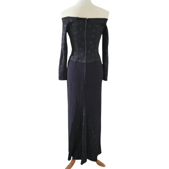 Scott McClintock Vintage Jersey Shimmer Bugle Bead Off the Shoulder Maxi Dress‎ - Picture 4 of 7